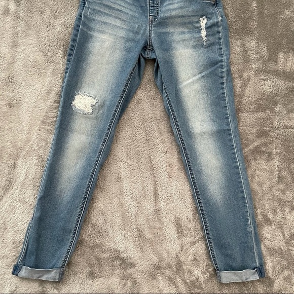 Justice Distressed Ripped Jean Super Skinny Overall Pants Lace Pocket Size 12 - Picture 3 of 9